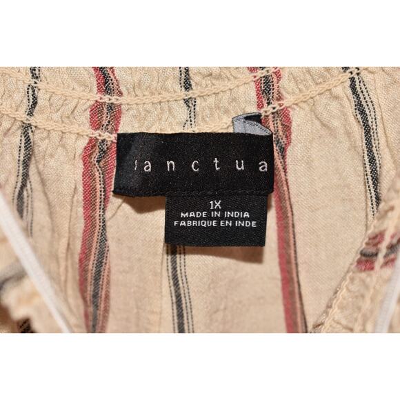 SANCTUARY NEW $79 Smocked Square Neck Cream Striped Button Down Top 1X - Picture 3 of 3